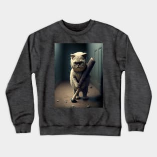 scary cat carrying a baseball bat Crewneck Sweatshirt